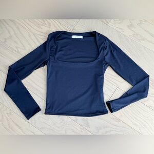 Gaze Navy Long Sleeve Square Neck Top